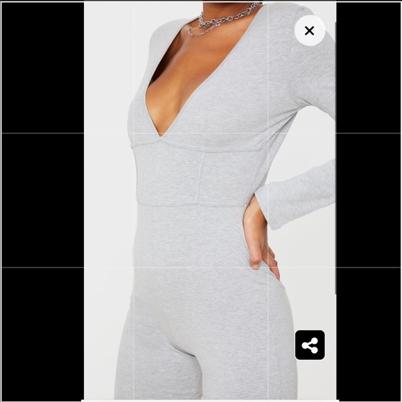 Grey Binding Detail Plunge Unitard brand new - Picture 3 of 3